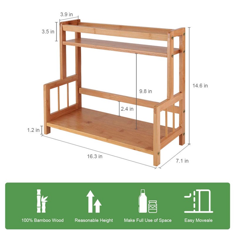 COOGOU Kitchen Countertop Organizer Bamboo Spice Rack - Coffee Station Organizer Countertop Shelf 2 Tier Storage Stand, Vintage Rustic Wooden Syrup Sauce Jar Bottle Spice Makeup Display Holder - Image 2
